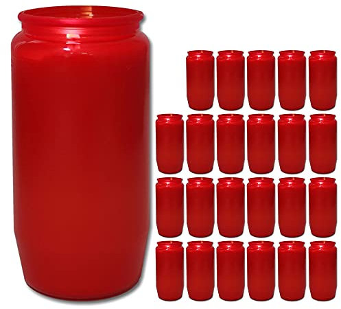 hibuy 24 x Grabkerze, Grablicht, Trauerlicht Nr. 7/14 x 6 cm/rot - Kompositions-Öllicht für Grablaternen