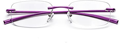 ZUVGEES Randlos Metall Blaulichtfilter Lesebrille für Herren und Damen mit Federscharnier Lightweight Anti-blaue Computerbrille (Lila, 3.00)