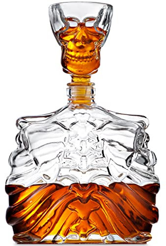 Godinger Skull Whiskey Decanter and Shot Glass, Liquor Decanter Bottle and Whiskey Glass Shot Glass Set - 34oz