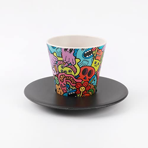 IDRINK®- Set tazzina, piattino e cucchiaino in RPET | Ottimo e simpatico regalo rispettoso del'ecologia| (DOODLE)
