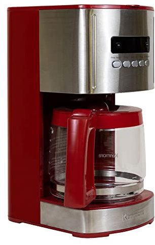 Kenmore Drip Coffee Maker - 12 Cup Programmable Cafe Machine With Glass Pot, Regular & Bold Brew, Auto Shut Off Large Water Reservoir, Reusable Filter, Kitchen Appliances For Cafeteria Barista, Red