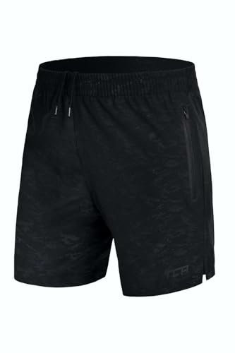 TCA Herren Elite Tech Leichte Laufhose Gymshorts Trainingsshorts und Laufshorts mit Reißverschlusstaschen - Sporthose Herren Kurz - Schwarz (Tarnung), XL