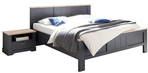 DEINE TANTE EMMA 87-668-T3 ELASTIR Graphit Grau/Artisan Eiche Nb. Bett Doppelbett Ehebett Schlafzimmer 180 x 200 cm