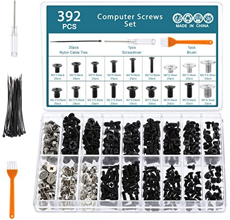 HSEAMALL Juego de 392 tornillos para computadora, tornillos de placa base para disco duro, ventilador de potencia, chasis, reparación de gráficos