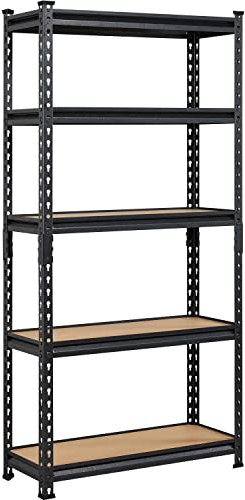 Yaheetech Étagère à 5 Niveaux Étagère Metallique Garage 153 × 75 × 30cm Capacité de Charge 175kg avec Planches MDF et Cadre Organisateur sans Vis pour Entrepôt Grenier Buanderie Magasin Noir
