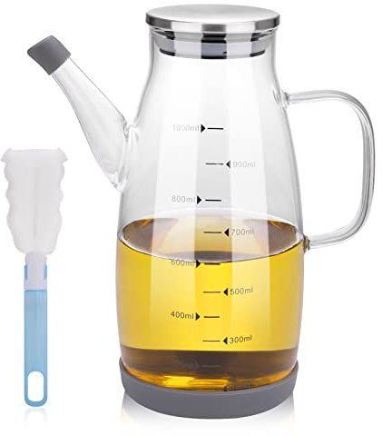 Leakproof Olive Oil Dispenser - 1 L Measuring Bottle With Non-Drip Spout, Drizzler for Kitchen Use