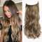 Invisible Wire Hair Extension Brown with Golden Highlights, Friendly Synthetic 20 inch Wavy Pieces for Women