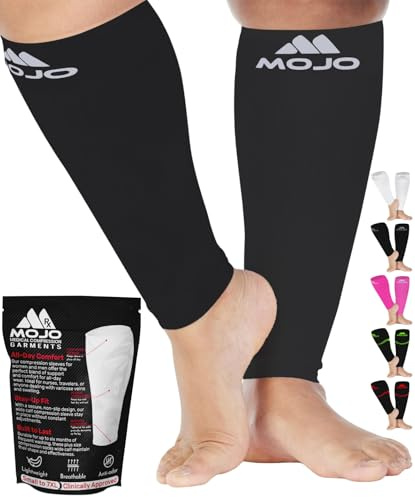 Mojo Compression Socks Sleeve for Women and Men 20-30mmHg Plus Size - Men and Womens Footless Compression Socks for Travel, Airplane, Sports - Gray, 6X-Large - A604