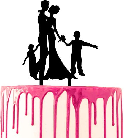 CARISPIBET Tortendekoration Topper Hochzeit Jahrestag Hochzeit Party Paar küssen mit zwei Jungen Hände halten Acryl-Silhouette