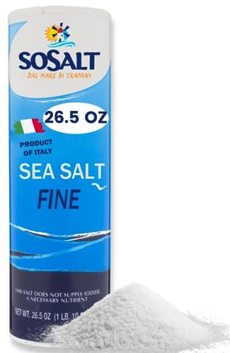 SOSALT DAL MARE DI TRAPANI Fine Sea Salt, Shaker, 750 gm (26.5 oz) | Sicilian Sea Salt, SoSalt, Sal, Refill, Mediterranean Sea Salt, Mediterranean, Product of Italy