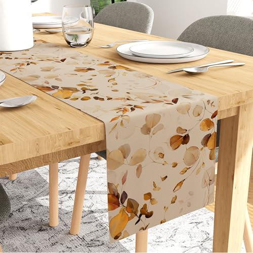 Encasa Esstischläufer für 6 Seater- Polyester-Twill-Stoff-Folie Digitaldruck- Wasserfest- Größe 28x150 cm- Dekoratives Tuch für Zuhause, Cafés & Hotels-Washable- 1 PC- L1 Gold