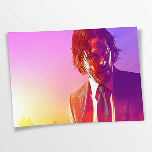 Poster (Baumwolle) John Wick, Cover, Movie Art, Neon-Farben, Klein bis XXL, Inneneinrichtung - Wohnzimmer - Wohnung, Dekoration