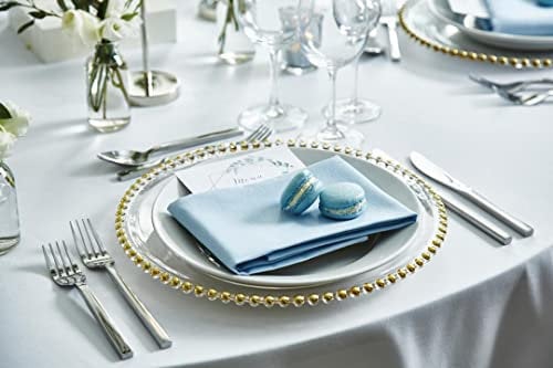 WJ Set of 6 Elegant Clear Charger Plate with Beaded Rim 13 Inch Plastic Plates for Wedding and Party Decoration (Gold)