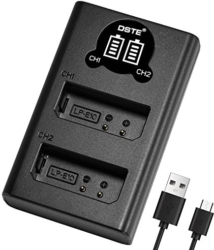 DSTE LP-E10 Batterie USB Double Chargeur Rapide avec Écran LCD Compatible pour Canon EOS 1100D, EOS 1200D, EOS Kiss X50, EOS Kiss X70, EOS Rebel T3, EOS Rebel T5