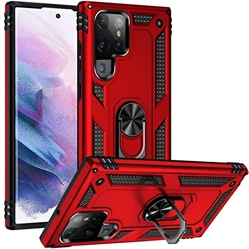 CoolGadget Defender Case für Samsung Galaxy S23 Ultra, Robuste Schutzhülle mit Ringhalter und Ständer, Rot