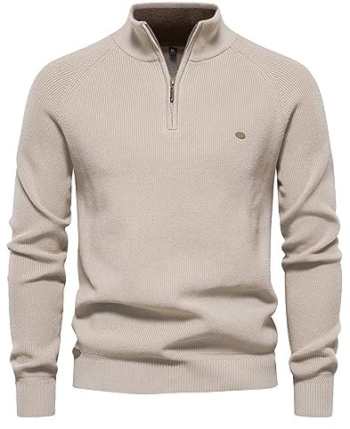 Didadihu Herren Troyer Mit Reißverschluss Norweger Modern Pullover Dicke Troyer Ohne Kapuze Pulli Slim Fit Warm Grobstrick Pullover Troyer Sweater Schwarze Warmer
