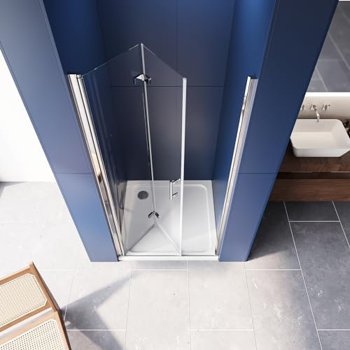 LUXESPIRE Duschtür 90x195cm Platzsparende Duschabtrennung mit 180° Falttür 6mm Nano Sicherheitsglas Einfache Installation Einzelfalttür Duschkabine