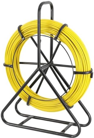 WOOLUCK 6mmx50M Rodador de Conducto de Fibra de Vidrio con Soporte de Acero, Alambre de Cable Eléctrico Extractor, Enhebrador de Cable de Tubería de Electricista
