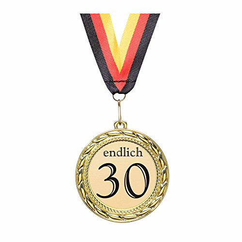 andSmile Medaille mit Gravur - Endlich 30 - Orden aus hochwertigem Metall - 30. Geburtstag Geschenk für Mann & Frau - lustige Geschenkidee, Geburstatgsgeschenk 30 Jahre