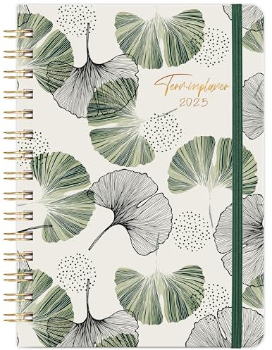 Kalender 2026 - Terminplaner 2026, Wochenplaner 2026 von Januar 2026 - Dezember 2026, A5 Terminplaner mit Einstecktasche, 21.4 cm × 14.6 cm, Ginkgo biloba Blätter