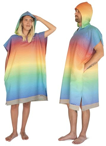 LeStoff Poncho de Bain Adulte, 100% Coton Bio, Arc-en-Ciel, S | Poncho de surf à capuche et serviette de change pour plage, piscine et camping – léger, durable, absorbant, séchage rapide