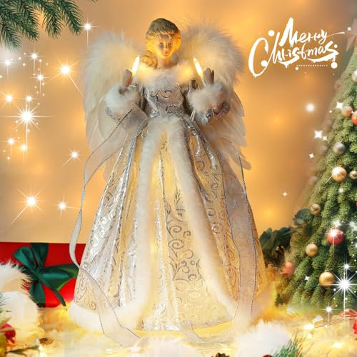Engel Weihnachtsbaumspitze mit Licht, 35cm Engel hristbaumspitze, Baumspitze Weihnachten, Weihnachtsdeko, Christbaumschmuck, Weihnachtsbaumschmuck, Weihnachtsbaum deko, Weihnachtsstern Beleuchtet