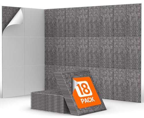 TONOR Lot de 18 Panneau Acoustique Mural Autocollante, 30 x 30 x 0,9cm Panneau Acoustique à Haute Densité, Mousse Acoustique Isolant Phonique pour Studio, Bureau, Chambre, Salon, Gris