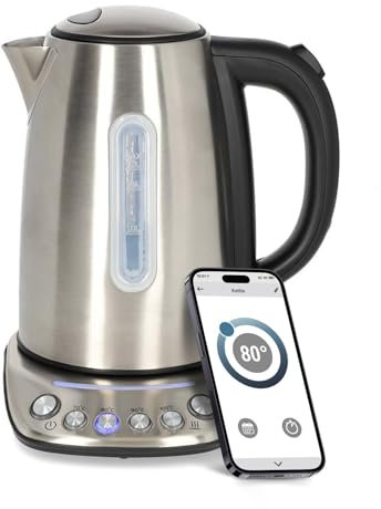Ex-Pro Smart Kettle 1.7L with Variable Temperature, Keep Warm Function, App & Voice Control Compatible with Alexa & Google Home, Stainless Steel, 2200W