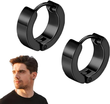 SULIUDAJI 1 Paires Acier Inoxydable Petites Boucles D'Oreilles Pour Hommes Femme Noir Unique Creole Ear Piercing Huggie 4Mm*9Mm