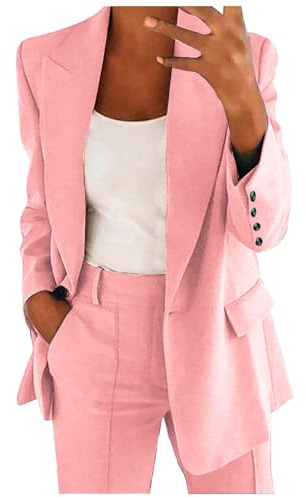 Generico Ensemble de Sport Femme Été Élégant pour Femme Courbe 2 Pièces Pantalon et Veste Tailleur Léger Bureau Costume Slim Fit Cérémonie Printemps Été