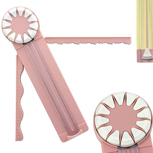 Hmfmdy Papierschneider, 12-in-1 Schneidemaschine Papier, Präzisions-Papierkantenschneider mit Messungen, Scheibe, gerade, gewellte Linie, vielseitiger Papierschneider für Fotos, Etikett - Rosa