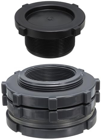PATIKIL Raccordo Passaparete in PVC con Tappo G 2-1-2, Connettore Passaparete per Serbatoi d'Acqua a Doppia Filettatura con Guarnizione in PVC Pioggia, Lavandini, Acquari, Grigio