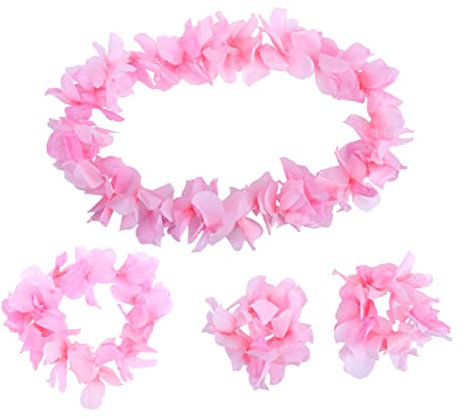RORPOIR 4stücke Blumenkranz Set Mit Hawaii-Leis Blumenketten Halskette Armbändern Und Stirnband Aus Seidenblumen Für Frauen Und Mädchen Für Luau-Partys Und Besondere Anlässe