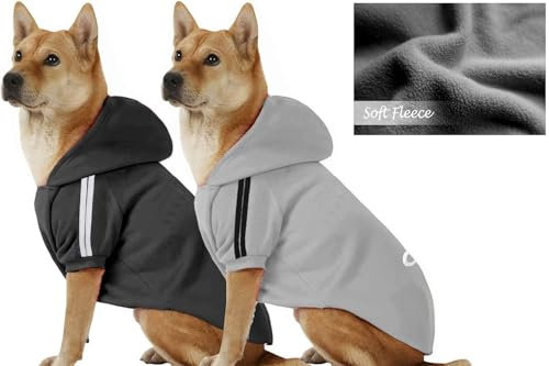 OWBB® 2 Stück Mittlerer Hund Kapuzenpullis Set, Hunde Hoodie warm Bekleidung Fleece Sweater Hundepullover Baumwolljacke Shirt(schwarz+Grau/5XL)