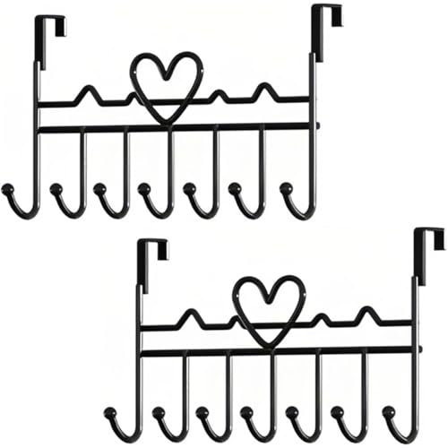 Michear 2pcs Over The Door Hook, Large No-Drill Hanger for Coat, Towel, Bag, Robe (Black)