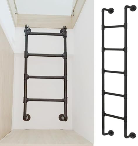 MUMPPRCE An der Wand montierte Leiter, robuste Metallleiter für das Dachgeschoss, an der Wand montierte Etagenbettleiter, Schwarze Feuerleiter aus Schmiedeeisen für die Sicherheit im Notfall zu Hause