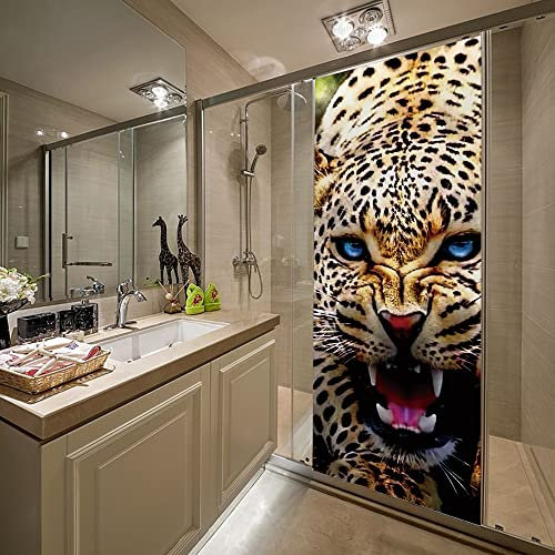 Papier Peint Porte 3D Sticker Guépard animal Porte Trompe l'oeil Adhésif Mural Poster de Porte Autocollant Amovible Déco Porte L83 x H204cm