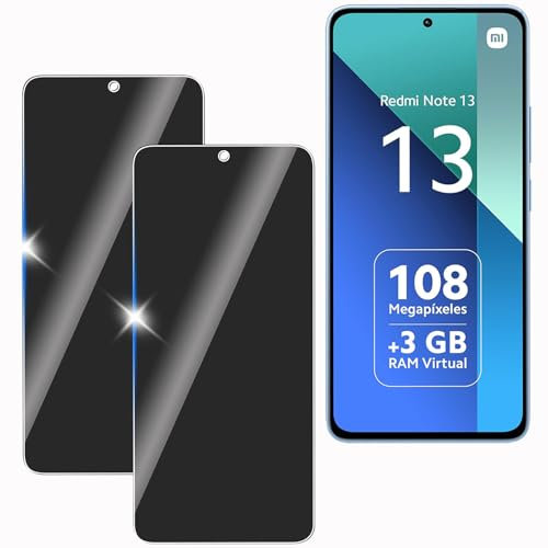 KULAIKE【2 Piezas Protector Pantalla Privacidad para Xiaomi Redmi Note 13,Cristal Templado Anti Espía,Sin Burbujas,Anti-Espía Vidrio Película,Privacy Screen Protector,9H Dureza,Anti-Arañazo