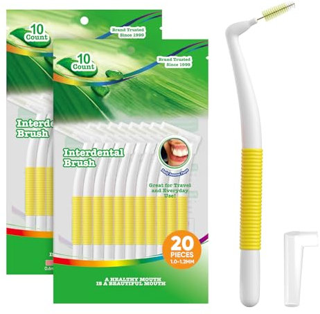 Annauiy Scovolini Dentali Angolo 90°a Forma di L,Giallo,Ampio, 30 pezzi,Per Gap di 1,0-1,2mm,Spazzolino per Apparecchi Ortodontici,Filo Interdentale,per Spazi Ampi