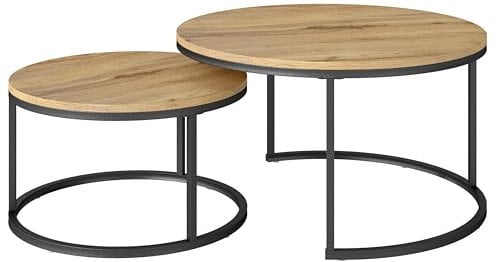 Soayone Runder Couchtisch Holz, Satztische fürs Wohnzimmer Tisch für Couch, Moderne Couchtische, Couchtisch Eiche, Coffee Table Living Room, 80 x 80 cm & 60 x 60 cm