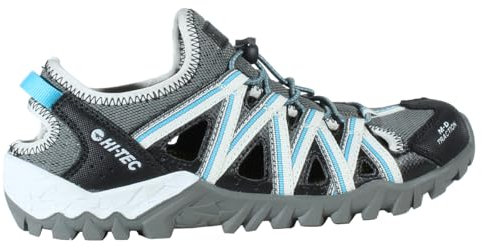 HI-TEC - Sandalias Deportivas Mujer Verano PAMPA | Sandalias Trekking Mujer, Senderismo, Punta Cerrada | Ligeras, Cómodas, Ideales para Exterior, Montaña, Playa | Grey/Black/Aquarius, 40