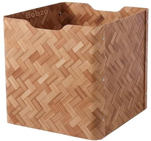 Bobzo Bamboo Storage Box – Brown Wooden Basket (32x35x33 cm) | Fits KALLAX Shelves | Stackable Decorative Cube for Home, Office, or Living Room | Eco-Friendly & Durable Organizer