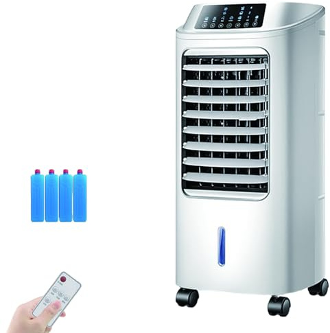 YCYRF Clim Portative, Petite Clim pour Chambre, Climatiseur Mobile avec Reservoir, 6 litres, Télécommande, 3 Vitesses, 3 Modes, 4 Blocs Réfrigérants, Rafraîchit La Pièce, 74 cm