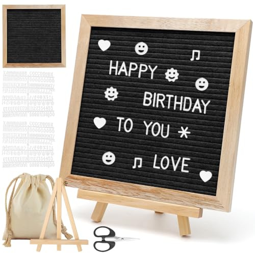 25×25cm Letterboard, Filz-Briefbrett mit 340 Magnetbuchstaben, Stecktafel mit Staffelei und Beutel Buchstaben, Tafel Holz Buchstabenbrett für Baby-Ankündigungen, Bürodekoration, Geschenke