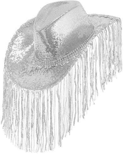 W WIDMANN MILANO Party Fashion - Pailletten Cowboyhut mit Strass | Mit langen Fransen, Kostüm-Accessoire für Karneval, Festivals, Mottopartys und Showauftritte