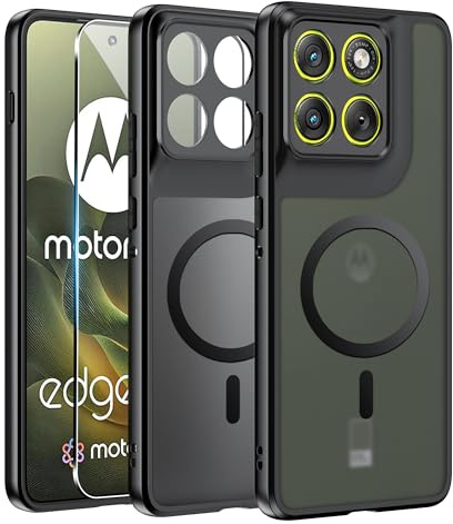 Effcotuo Magnetisch Hülle für Motorola Moto Edge 70 Case mit Schutzfolie für Panzerglas Displayschutzfolie mit MagSafe Acryl-Schutzhülle Vollständiger Magnet Matt Handyhülle