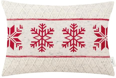 TOM TAILOR Weihnachtskissen rot – 100% Baumwolle Strickoptik – Kissenbezug Weihnachten Schneeflocke Weihnachtsmotiv – Deko Kissenbezuge 40x60cm kuschelig weich, für Sofa Bett & als Geschenkidee