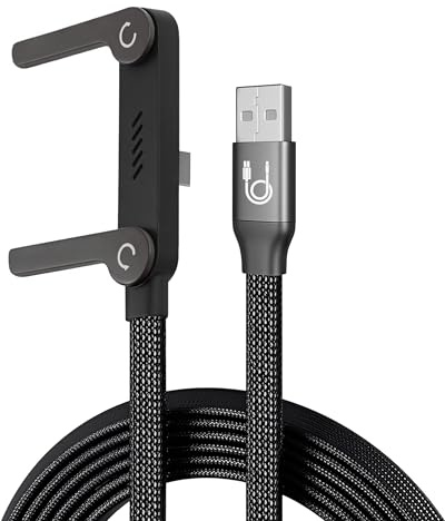 Invisible Holder Charger Cable with Stand, 240w Super Fast Charging 2-in-1 Fast Charging Cord & Phone Stand for Gaming, Office, Car Travel, Compatible with iPhone Samsung (USB A-Type C)