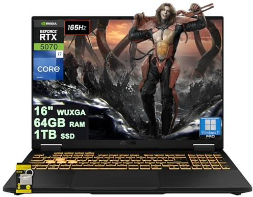 ASUS TUF Gaming F16 Laptop 16 WUXGA IPS 165Hz (100% sRGB, GSYNC) Intel 16-core i7-14650HX 64GB RAM 1TB SSD GeForce RTX 5070 DLSS4 (Up to 798 AI Tops) RGB Backlit Thunderbolt Wi-Fi6E Win11Pro ICP Hub