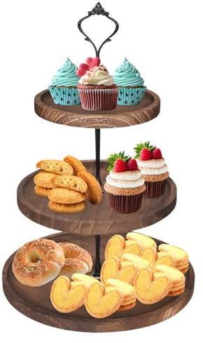 Samlonge Tortenständer 3 Etagen, Etagere Holz, Obst Etagere 3 Stöckig, Buffet Zubehör für Geburtstagsparty, Nachmittagstee, Babyparty und Hochzeit, 25 x 36 CM Platz
